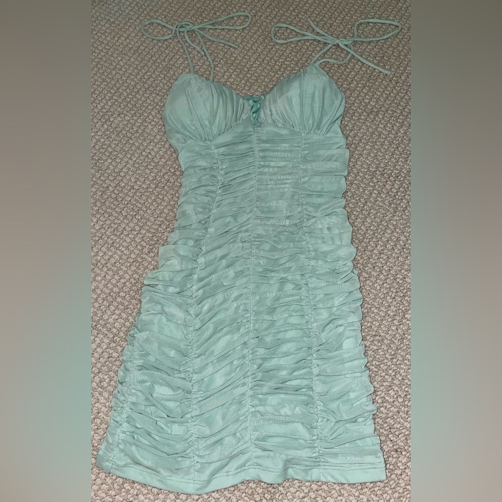 Pastel Green Rushed Mini Dress from Ruby Sees (Australian Brand) - Size 12